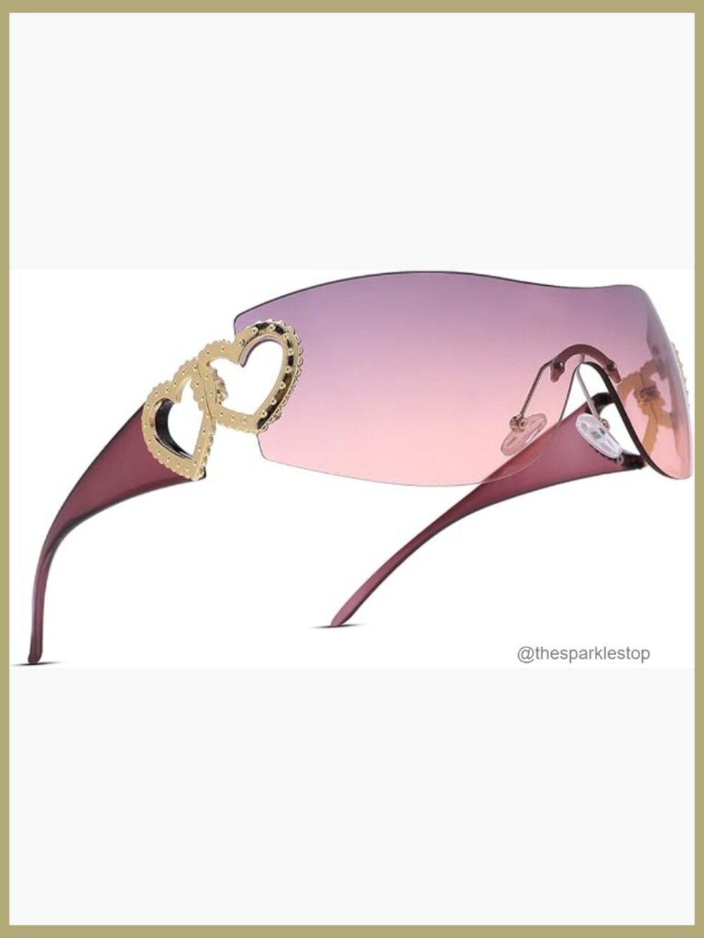 Wrap Around Rimless Sunglasses, Oversized Futuristic UV400 Protection